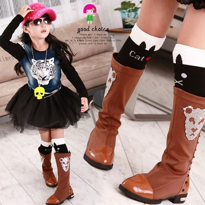 Полусапоги детские с шипами и головой леопарда из страз