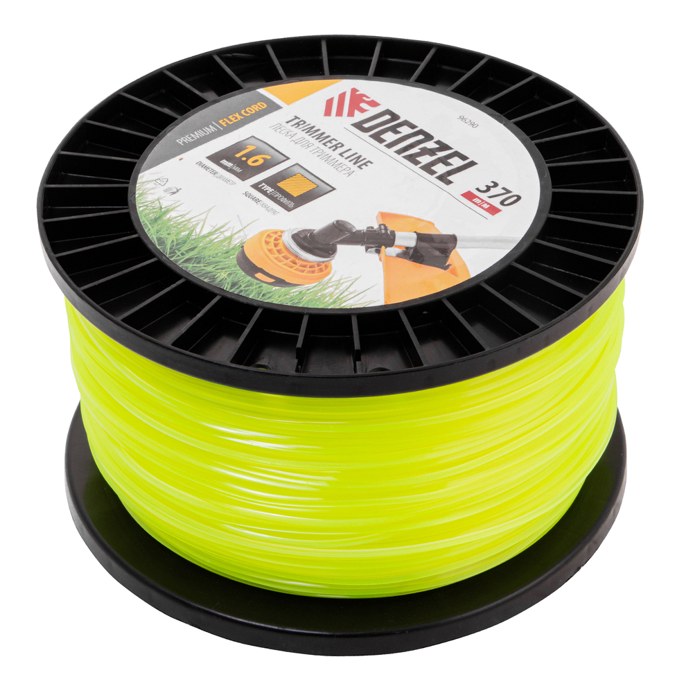 Леска для триммера квадрат 1,6мм х 370м, на DIN катушке FLEX CORD Denzel