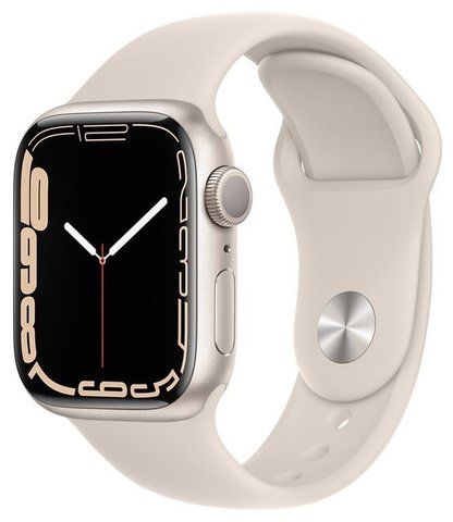 Умные часы Apple Watch Series 7 45mm Aluminium with Sport Band, сияющая звезда (MKN63)