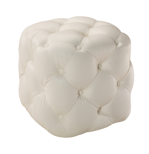 Пуф Капитоне в каретной стяжке белый кожзам