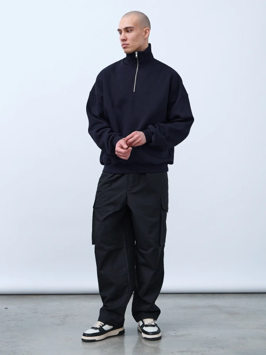 Свитшот с воротником на молнии с начесом (темно-синий)