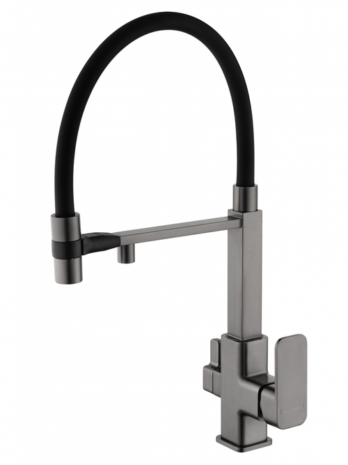 Смеситель для кухни с гибким изливом и подключением фильтра WONZON & WOGHAND, Темный графит (WW-88458012-BGM )