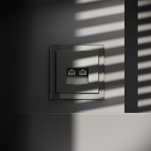 Розетка компьютерная встраиваемая VOLTUM S70 двойная RJ45+RJ45 кат.6, (титан)