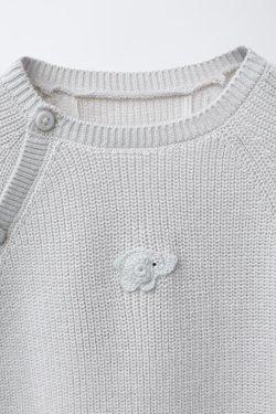 ZARA ЖЕМЧУЖНЫЙ ТРИКОТАЖНЫЙ КОМБИНЕЗОН СО СЛОНОМ, СЕРО-СИНИЙ