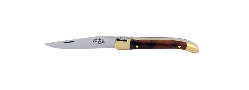 Folding knife, 7 cm blade, 2 brass bolsters, Snakewood handle