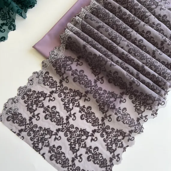 Кружево флок на сетке пепельный 25 см