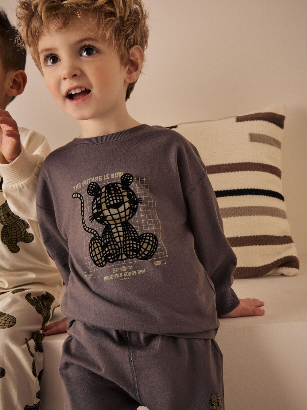 Пижама для мальчика Next AJ0-575, 3 шт., Хаки, Молочный, Серый