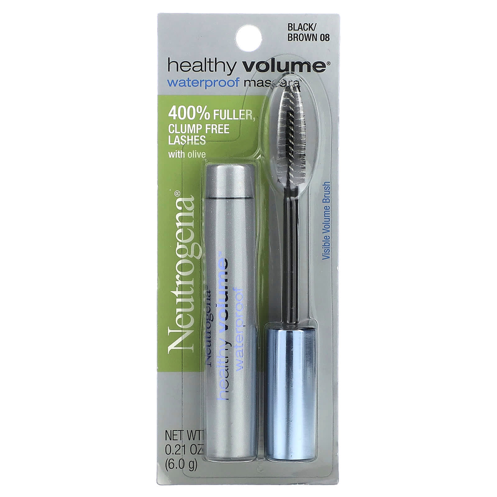 Neutrogena, Healthy Volume, водостойкая тушь, черная / коричневая 08, 6 г (0,21 унции)