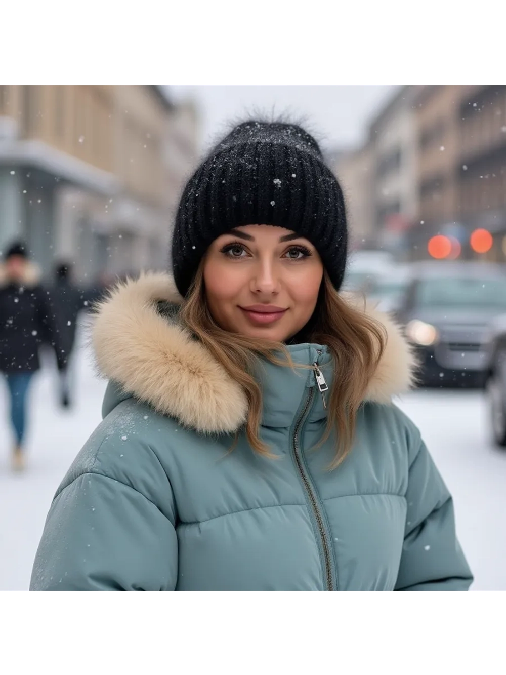 шапка вязаная бини ангора теплая демисезонная с отворотом