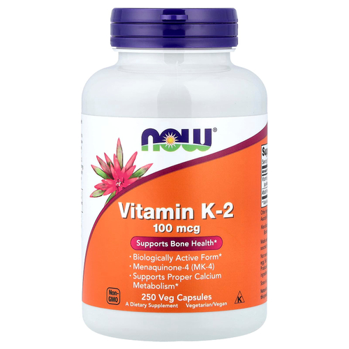 NOW Foods, витамин K2, 100 мкг, 250 растительных капсул
