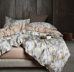 Постельное белье ЕВРО (двуспалка) Египетский Хлопок Золотые узоры