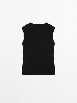 Massimo Dutti Трикотажный жилет облегающего кроя с пуговицами, черный