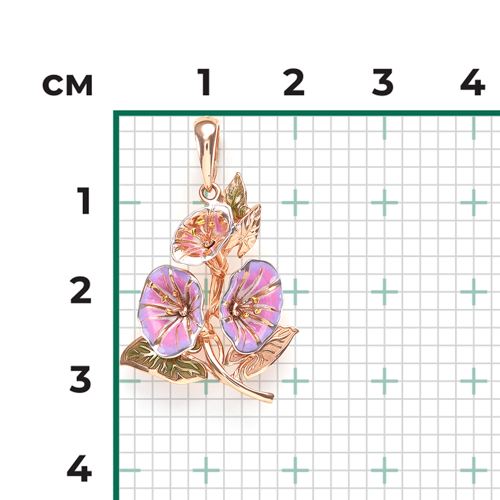 Подвеска «Вьюнок» из красного золота с эмалью