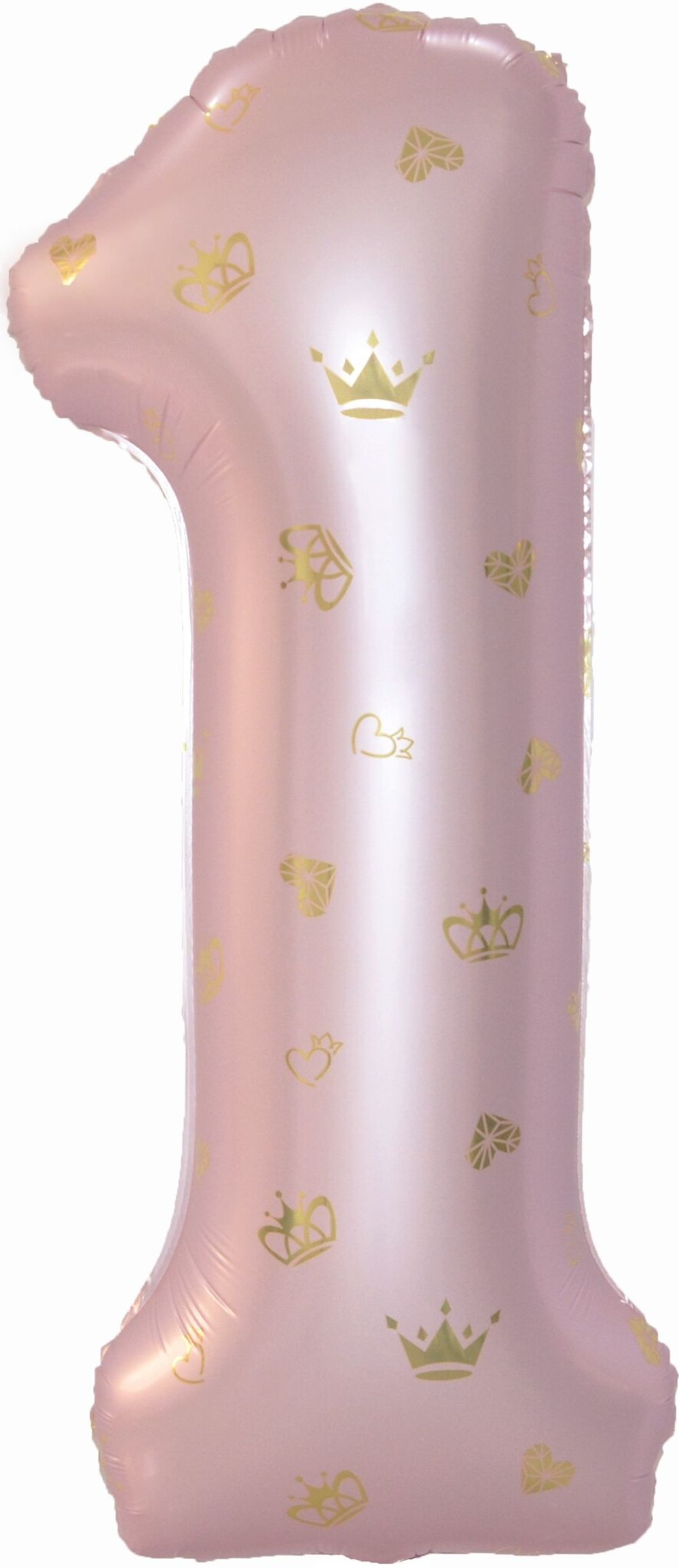 Шар (34''/86 см) Цифра, 1 Золотые короны, Розовый, 1 шт. в уп.