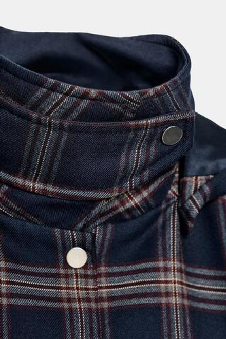 ZARA СТЕГАНАЯ КУРТКА В КЛЕТКУ С КАПЮШОНОМ, КРАСНЫЙ/ТЕМНО-СИНИЙ