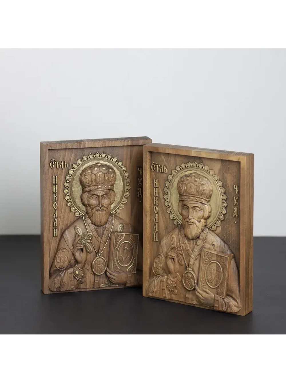 Николай Чудотворец деревянная резная икона, бук