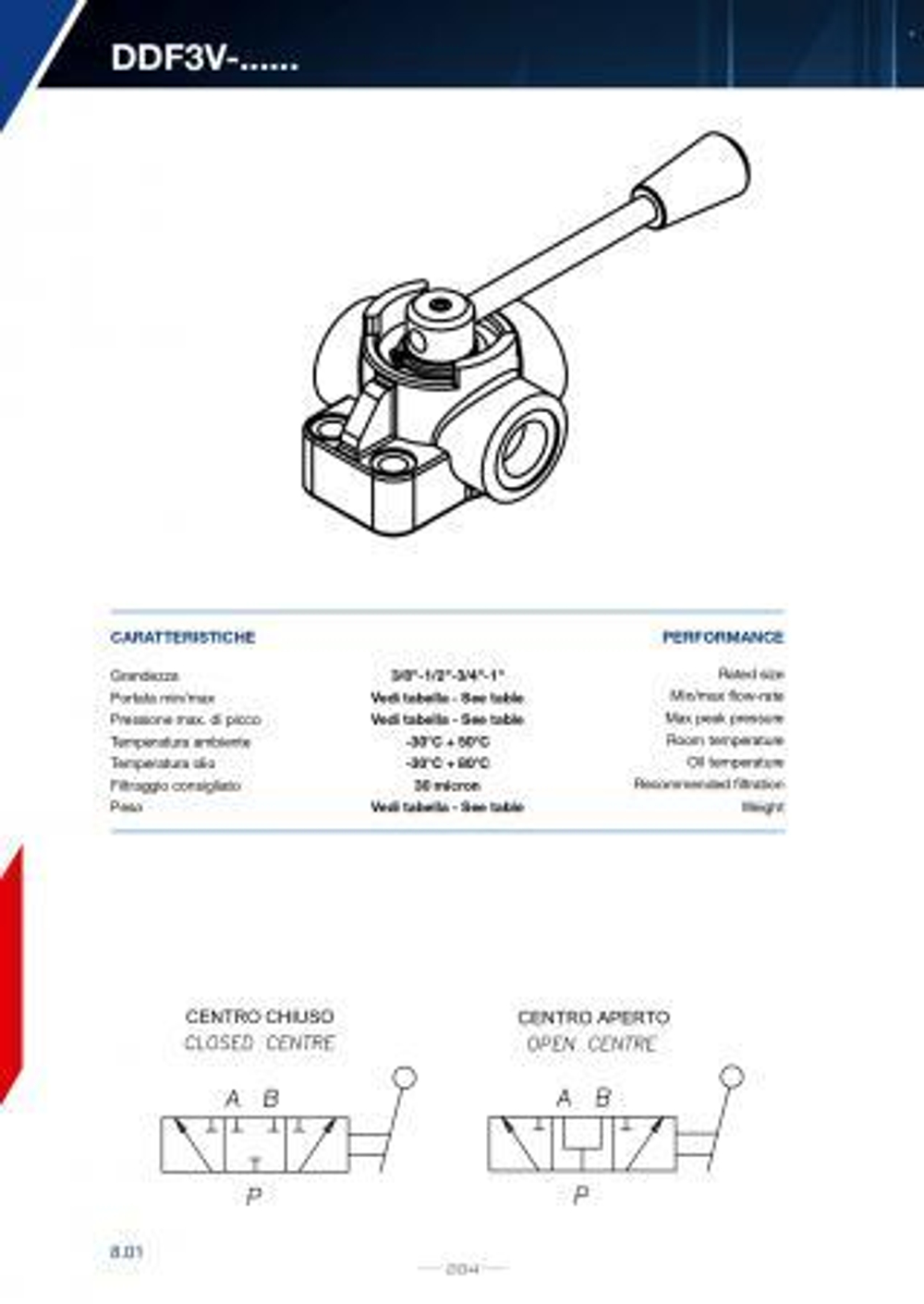 Трехходовой трехлинейный дивертор 3/8" 003.406.000, закрытый центр, 60 л/мин, 300 бар