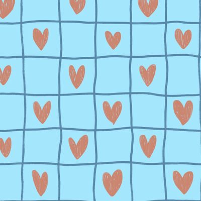 Голубая клетка с коралловыми сердечками