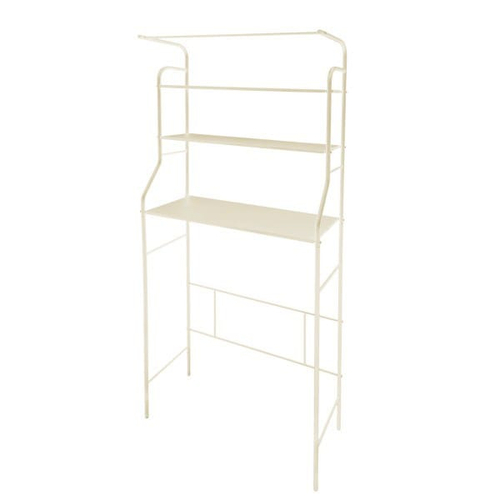 Стеллаж в ванную комнату широкий 68,5х26х165 см с перекладиной бежевый