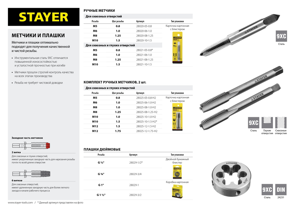 STAYER M8х1.25, метчик для сквозных и глухих отверстий, одинарный