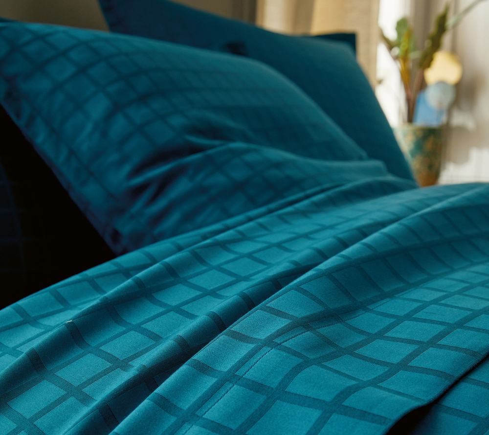 Постельное белье 2 спальное евро Blanc des Vosges Palace Bleu Paon Франция