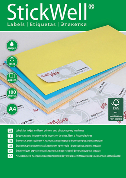 Этикетки самоклеящиеся StickWell размер 70 х 42,4 мм, 21 этикетка на листе