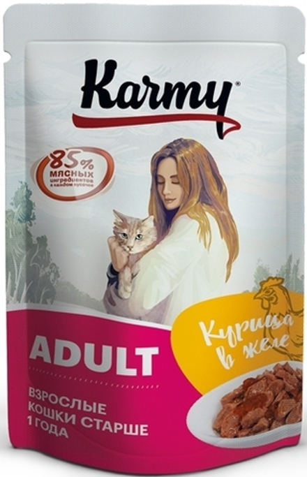 Паучи Karmy Adult для кошек старше 1 года Курица в желе 80 г