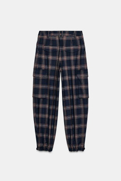 ZARA БРЮКИ КАРГО СВОБОДНОГО КРОЯ В КЛЕТКУ, КРАСНЫЙ/ТЕМНО-СИНИЙ