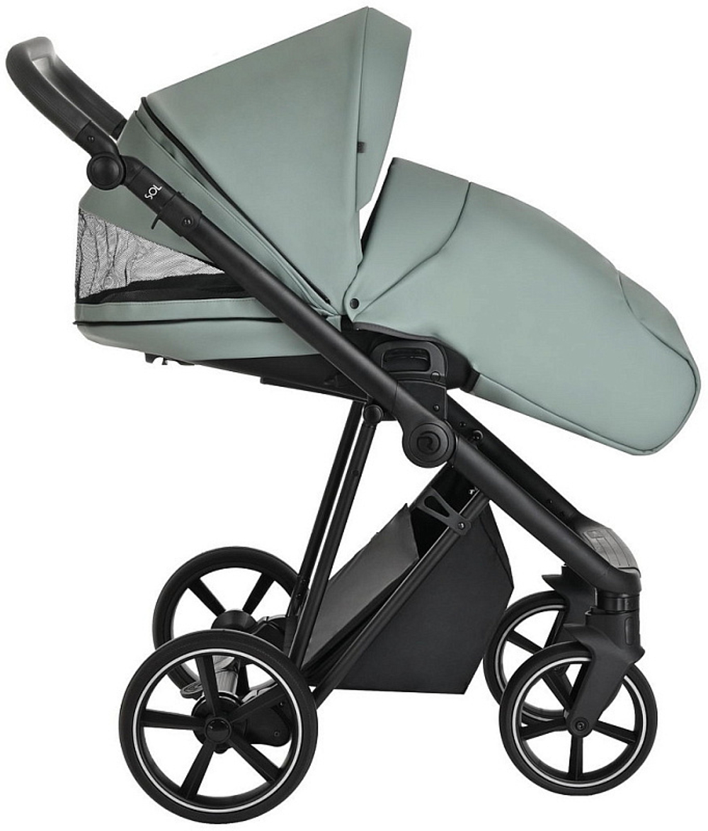 Детская коляска Roan Sol Кожа 3 в 1 с автокреслом Avionaut Silver Black RSL/2023 Misti Mint/Grey/руч. Серый