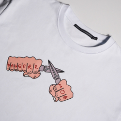 Футболка кулаки Daggerr x MOB, белая, размер XXL