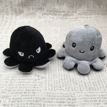 Мягкая игрушка-брелок "Осьминог-перевертыш" (чер.-сер.)