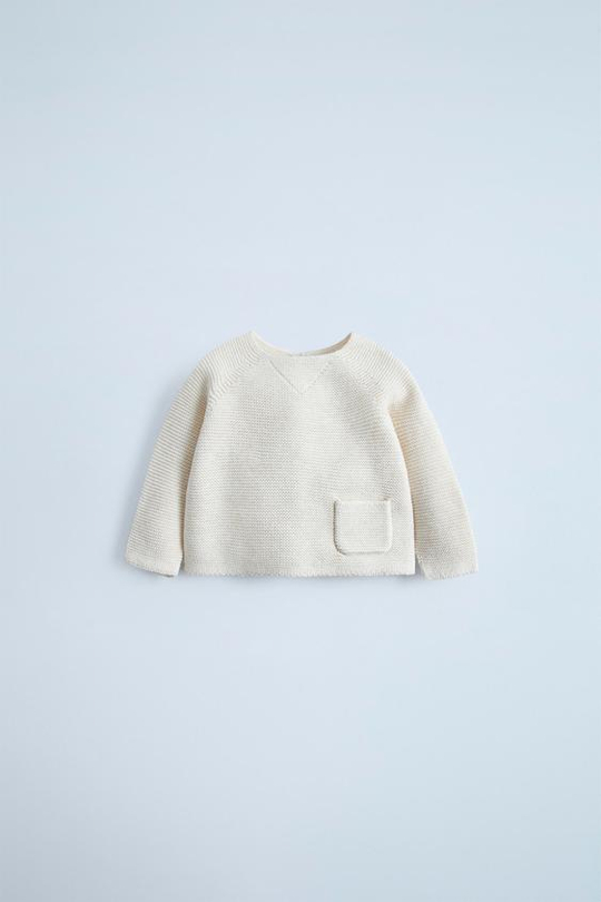 ZARA СВИТЕР С КАРМАНОМ, СВЕТЛО-БЕЖЕВЫЙ