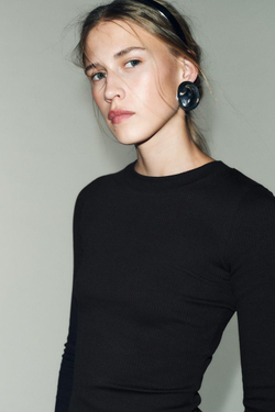 ZARA ФУТБОЛКА В РУБЧИК С ДЛИННЫМИ РУКАВАМИ, СВИНЦОВЫЙ