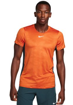 Теннисная футболка Nike Court Dri-Fit Advantage Printed Tennis Top - campfire orange/deep jungle/white