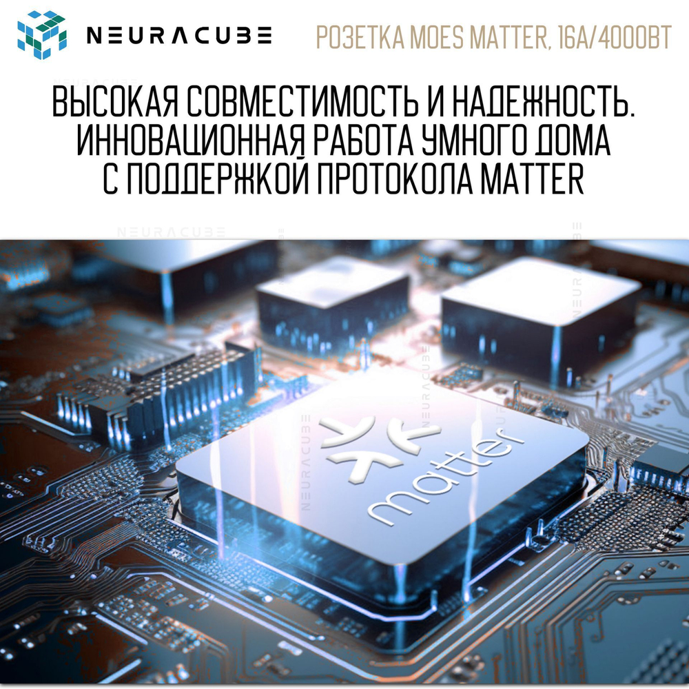 Умная Matter (WiFi) розетка MOES, 16А/3680Вт c мониторингом энергопотребления (Работает с Яндекс Алисой, Сбер Салют, Tuya)