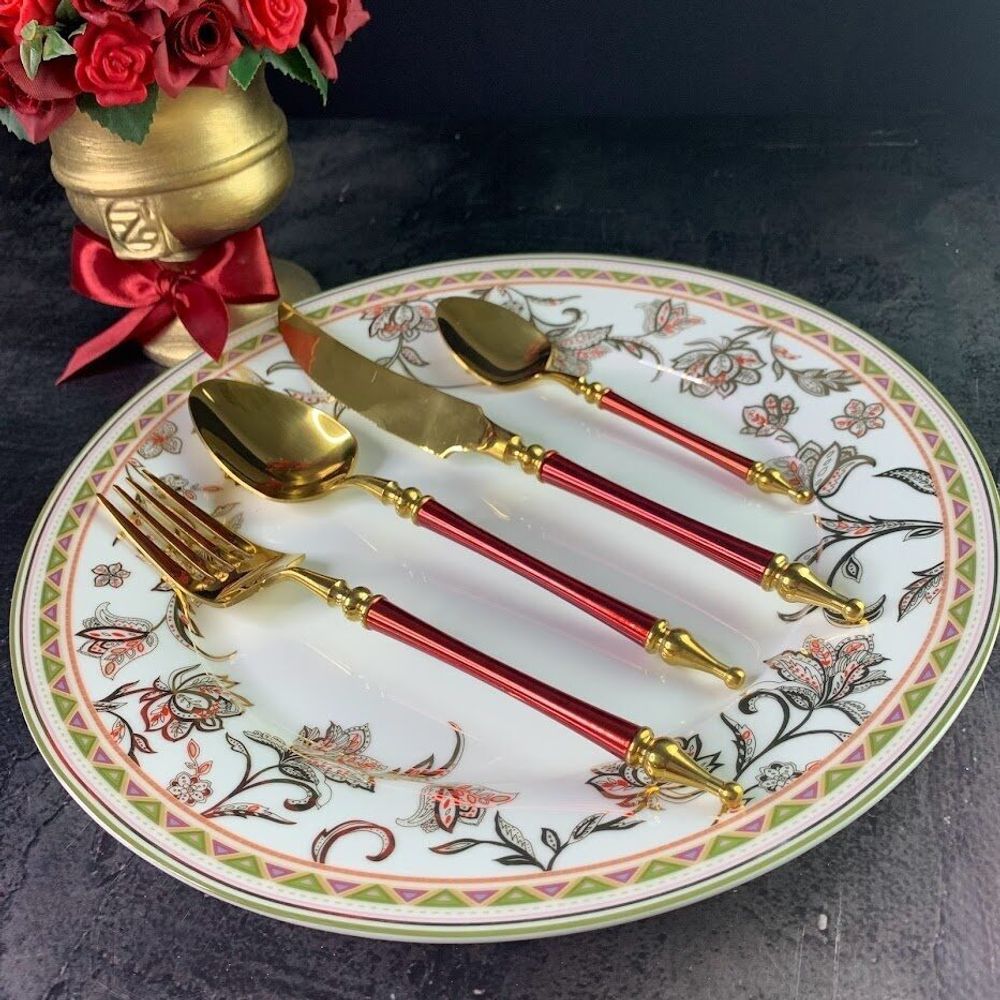 Lenardi 197-020 Набор столовых приборов 24пр. красный в под.уп.(х12)