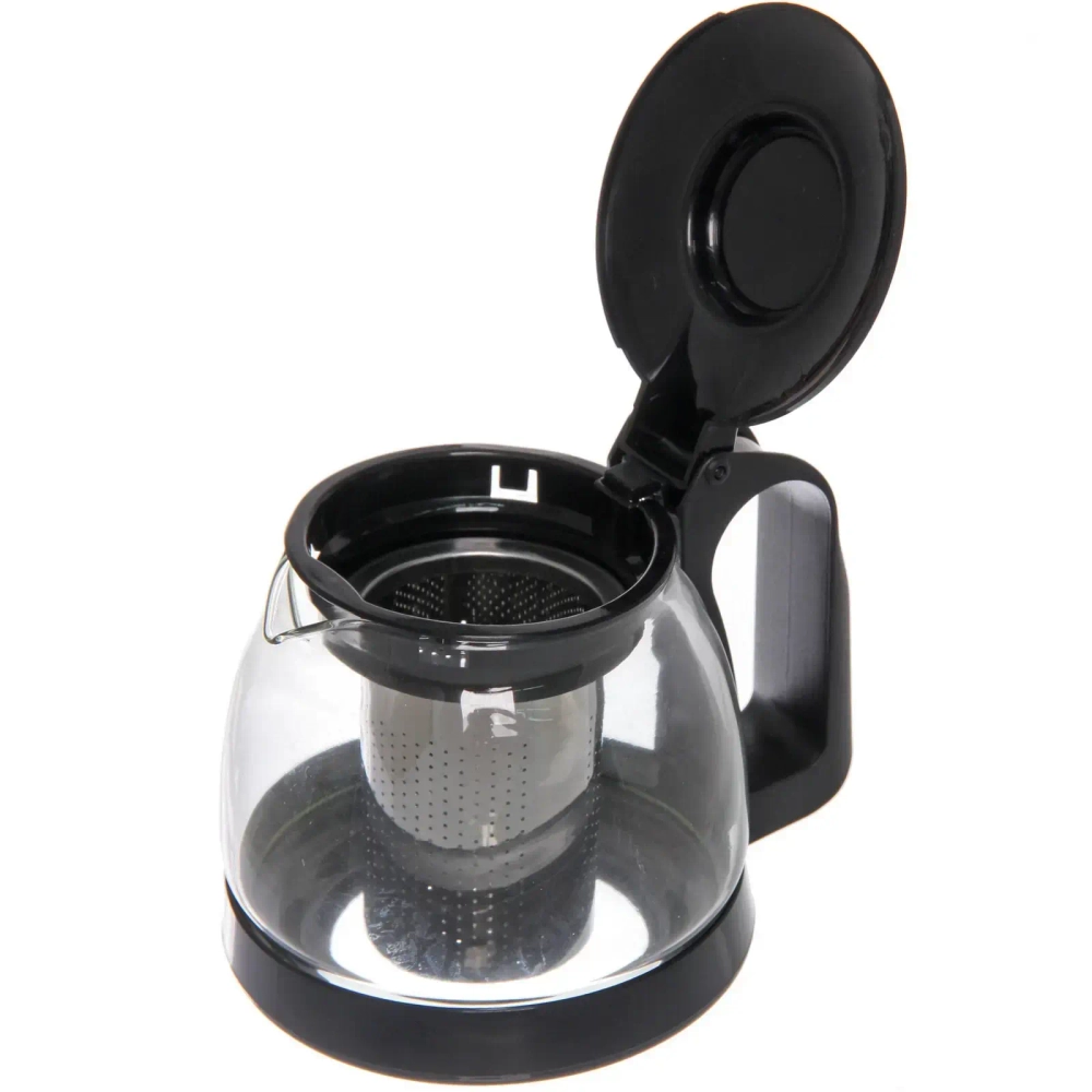 Чайник заварочный стеклянный 700 мл с металлическим ситом, цвет черный