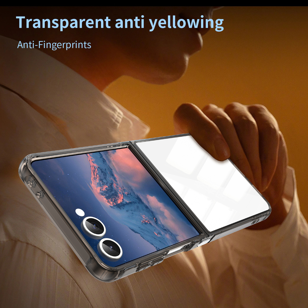 Чехол прозрачный для Samsung Galaxy Z Flip 7, мягкие усиленные боковые рамки серого цвета