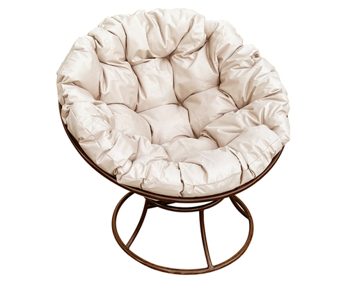 Кресло ПАПАСАН без ротанга коричневое, бежевая подушка M-Group