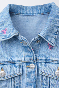 ZARA ДЖИНСОВАЯ КУРТКА-РУБАШКА С БАНТАМИ, ГОЛУБОЙ