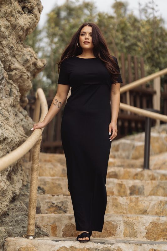 Платье из трикотажа с кулисками, черный