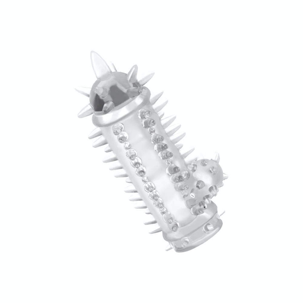 Прозрачная насадка с шипами и клиторальной шишечкой CLIT-BANGER SLEEVE IN CLEAR (Цвет: прозрачный)