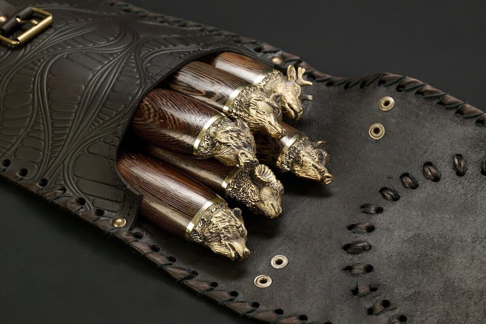 Набор шампуров "Звери Большие" в чехле из натуральной кожи