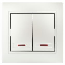 Выключатель Intro Plano 1-105-06 двухклавишный с подсветкой, 10А-250В, IP20, СУ, перламутр