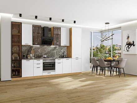 Прямая модульная кухня Фрейм-06 White Silk - Дуб Вотан 2340*3400*600