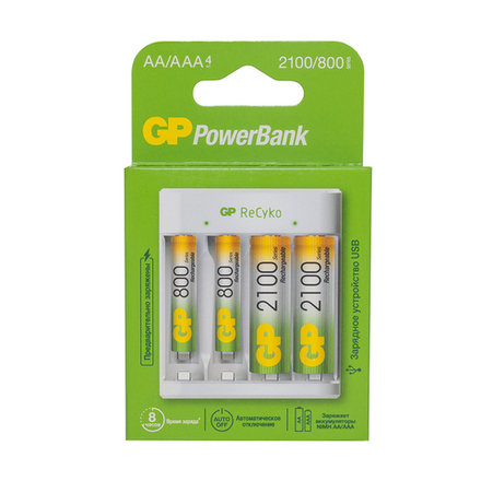 Зарядное устройство GP Powerbank E411210/80-2CRB4, для Ni-MH типоразмеров AA/AAA