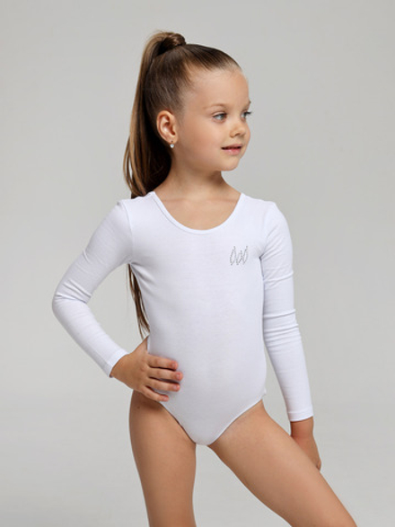 Купальник гимнастический с длинным рукавом однотонный белый