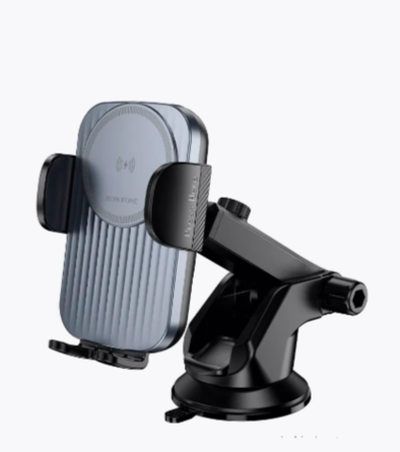 Держатель автомобильный Borofone BH222 с беспроводной зарядкой, зажимной, на присоске Black Gray