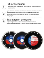 Диск алмазный турбо, сегмент, сплошной 125мм-3шт