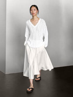 Massimo Dutti Свитер из смесового хлопка с ажурным узором, белый